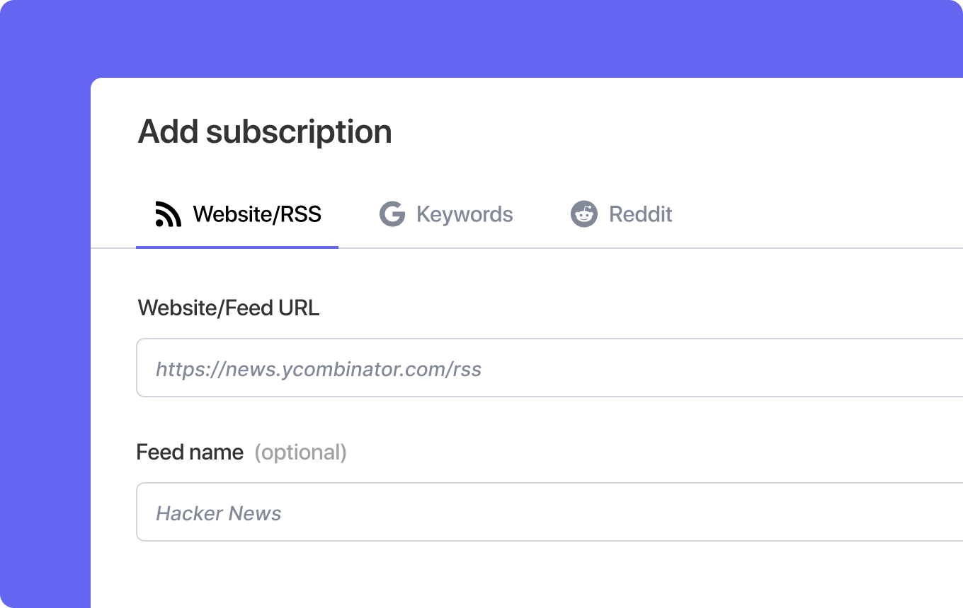 Form to subscribe to feeds